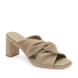 Caslon Tan Block Heel Sandals with Ruched Design
